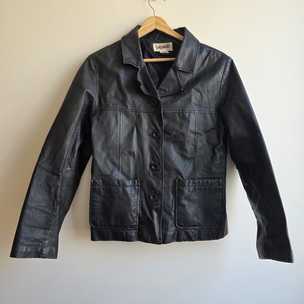 Bagatelle Leather‎ Jacket Womens Medium Black Biker Moti Rocker 90's Minimalist